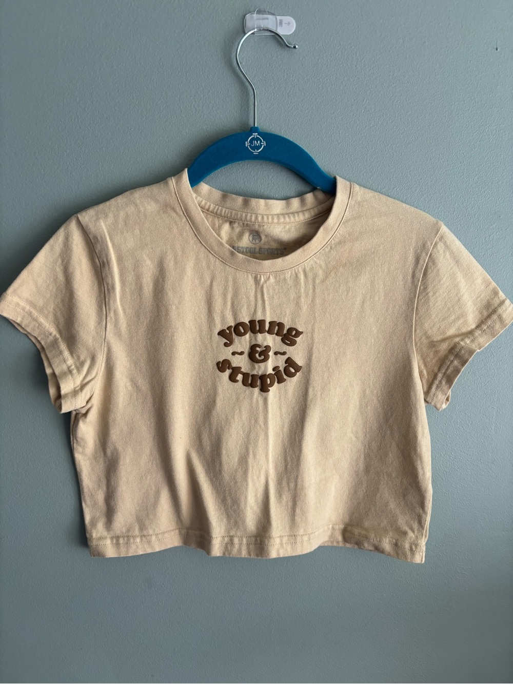 Barstool Sports "Young & Stupid" Tan Cropped Baby Tee - Women’s Small